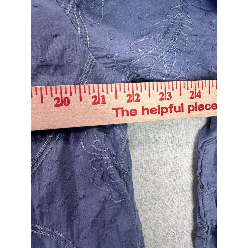 Made in Italy Blue Cotton Dress Embroidered Detail Swiss Dot Cottage Prairie Lg - Picture 5 of 9